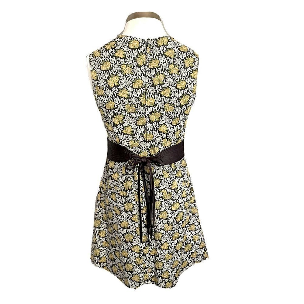 Vintage 60s Floral Lace Cotton Tea Drop Waist Sleeveless Dress - Small - Picture 6 of 11
